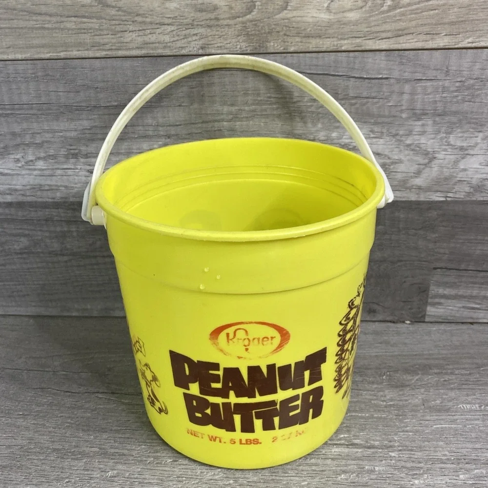 Vtg Kroger‎ Peanut Butter Sand Pail Yellow Kids Graphics 5 Pound Bucket No Lid